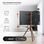 Wood Easel TV Stand For 45 To 65 Inch TVs Walnut Floor