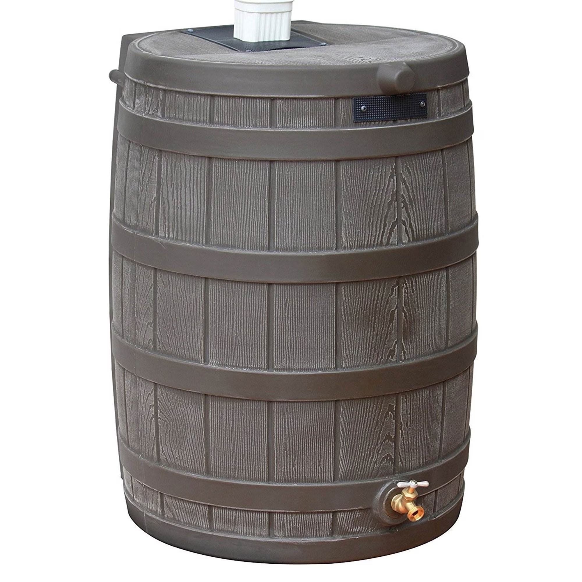 RW50 Rain Wizard 50Gal Plastic Rain Barrel Water Collector, Oak