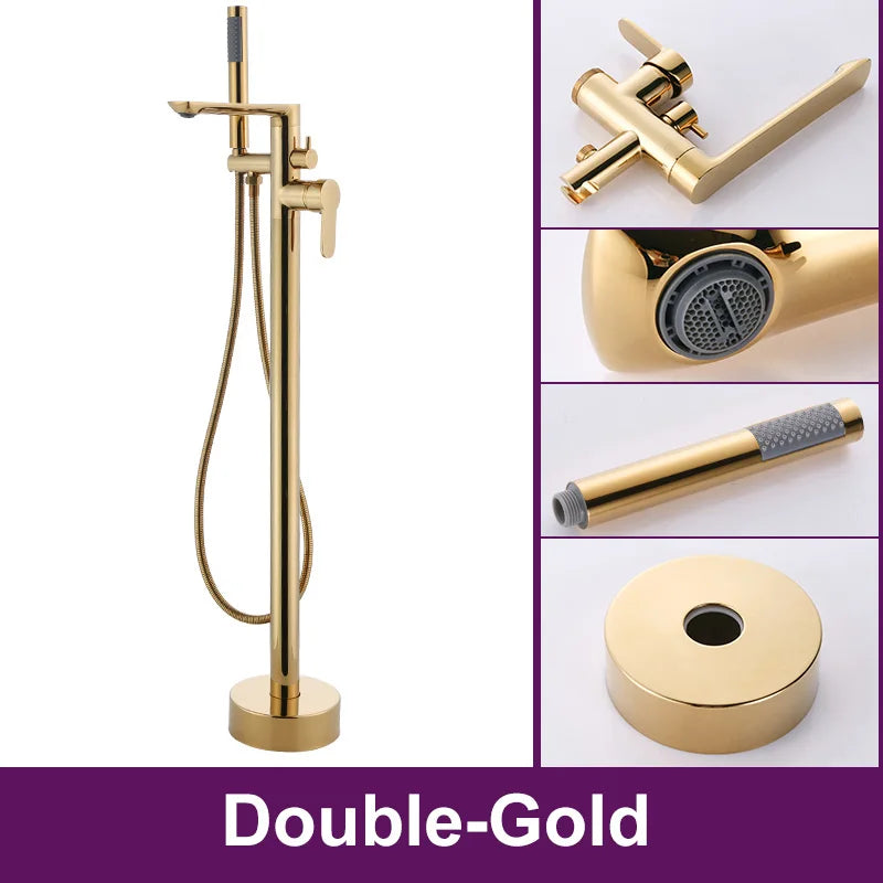 ELLEN Floor Standing Bathtub Faucets with Hand Shower Hot Cold Bath Tub Black Bath Faucet Water Mixer Tap Crane ELS2010
