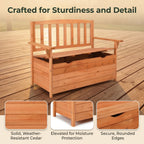 44" Outdoor Cedar Storage Bench with Backrest and Armrest, Large Patio Deck Box for Garden Tools and Cushions