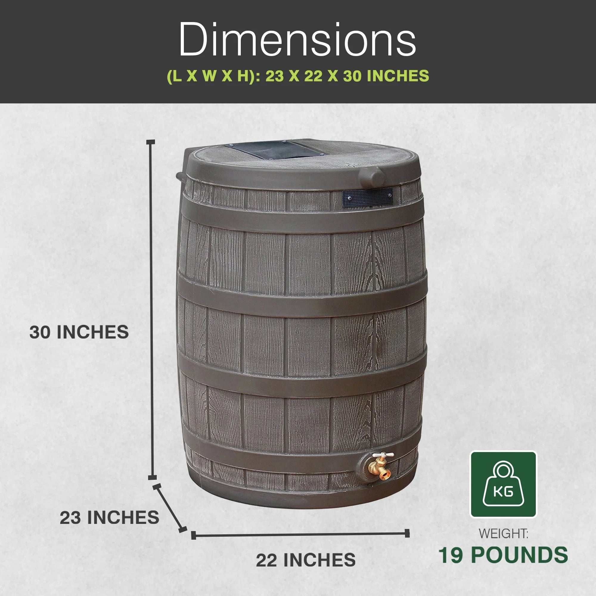 RW50 Rain Wizard 50Gal Plastic Rain Barrel Water Collector, Oak