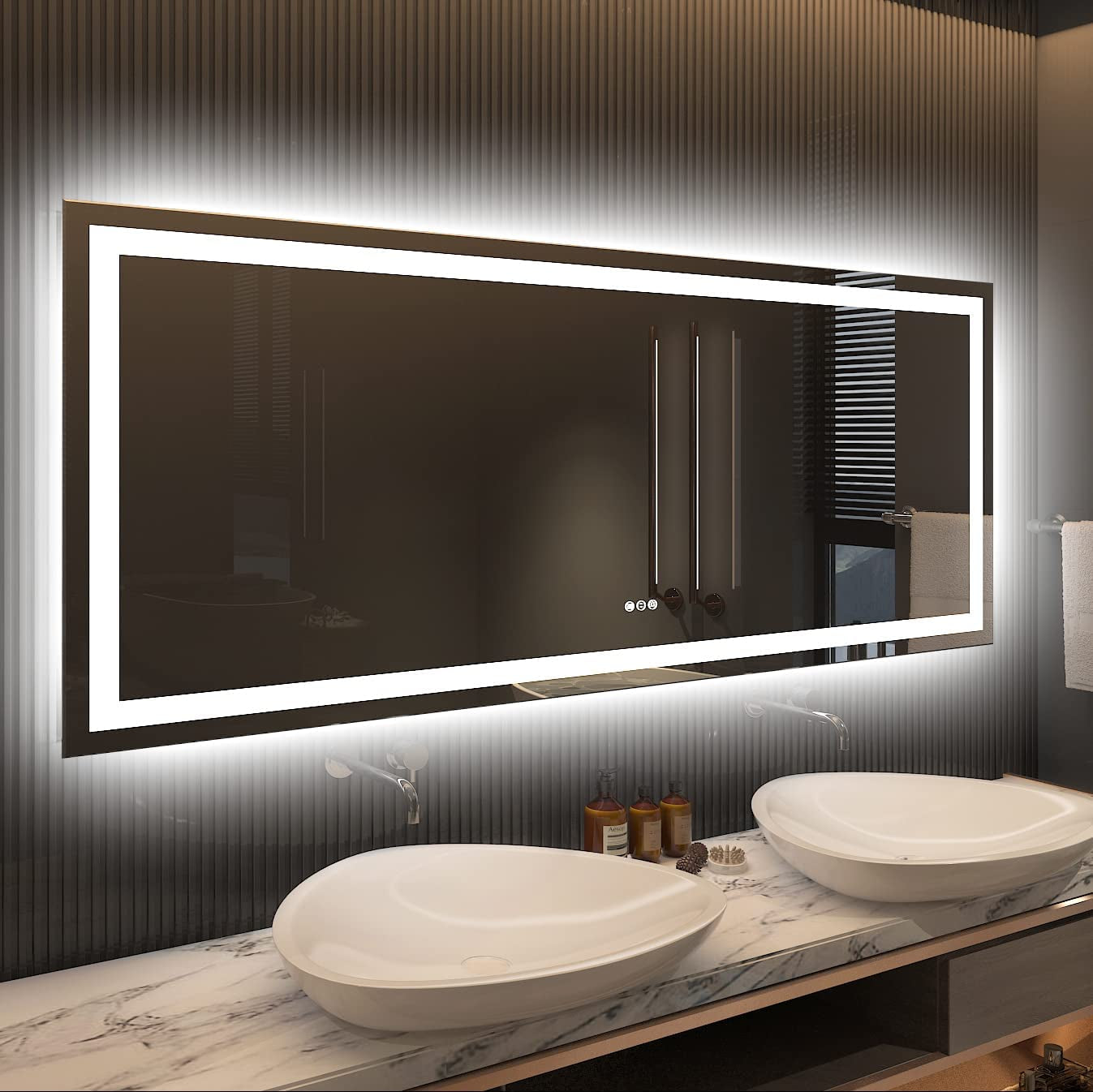 Elegant 60" x 28" Dimmable LED Bathroom Mirror with Front & Back Lighting, Anti-Fog, 3 Color Settings, Shatterproof Design - ETL Listed