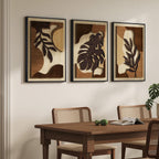 Framed 3D Boho Textured Wood Wall Art Set - Large 3-Piece Carved Tropical Botanical Décor for Living Room, Bedroom, Dining Room, and Home Office - Monstera Leaf Design, 20x30 Inches