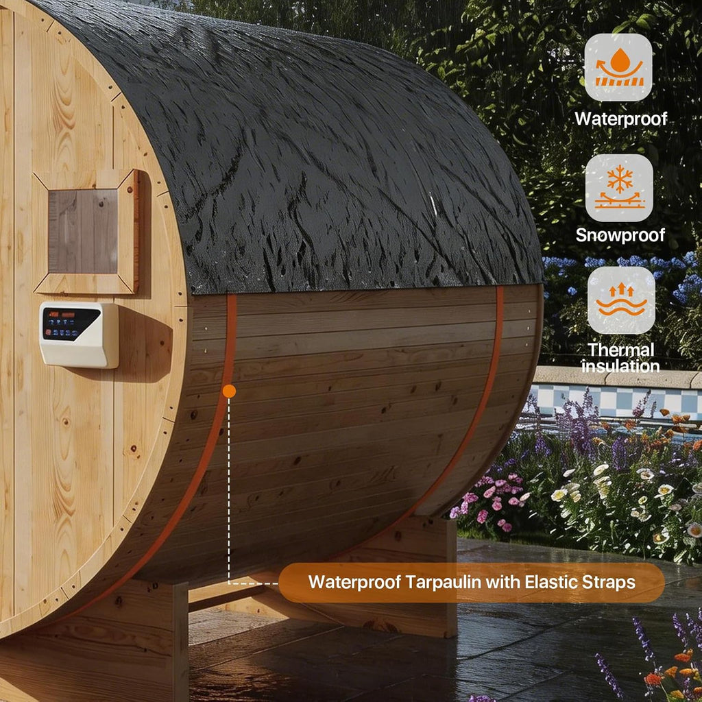 Outdoor Traditional Barrel Sauna for 4-6 Persons with 220V 6KW Electric Heater and Sauna Stones