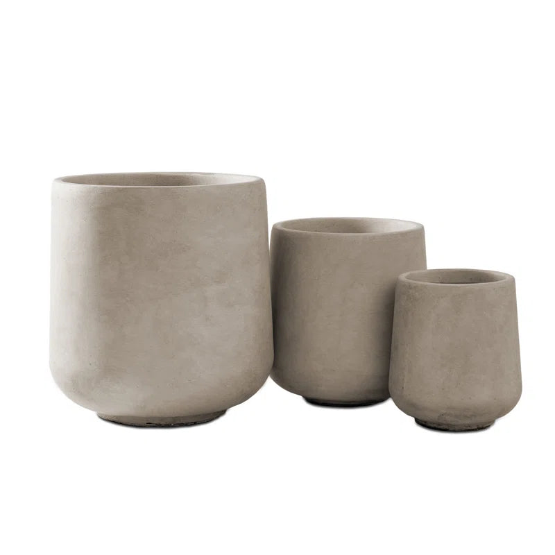 Stylish Round Concrete Planters Set - Durable Indoor/Outdoor Pots with Drainage Holes in Charcoal Finish