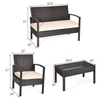 Transform Your Outdoor Space with Our 4-Piece Patio Rattan Conversation Set – Loveseat, Single Sofas, and Glass-Top Coffee Table