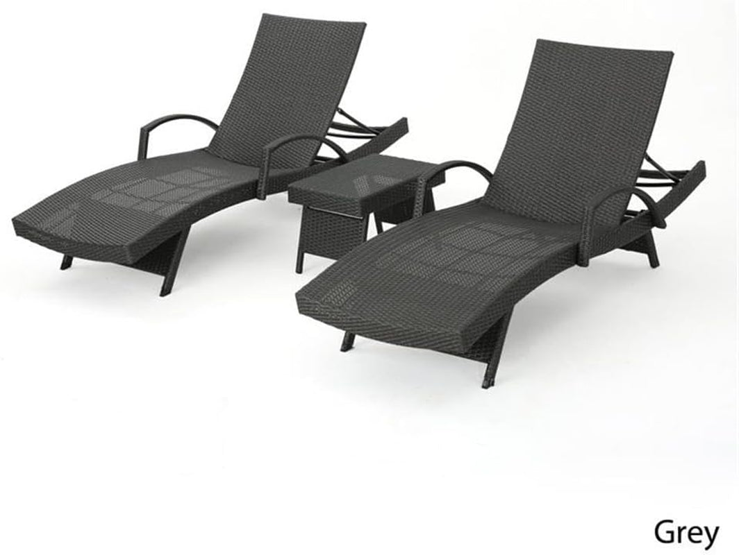 Salem Outdoor Chaise Lounge Set with Wicker Side Table, 2-Piece, Grey