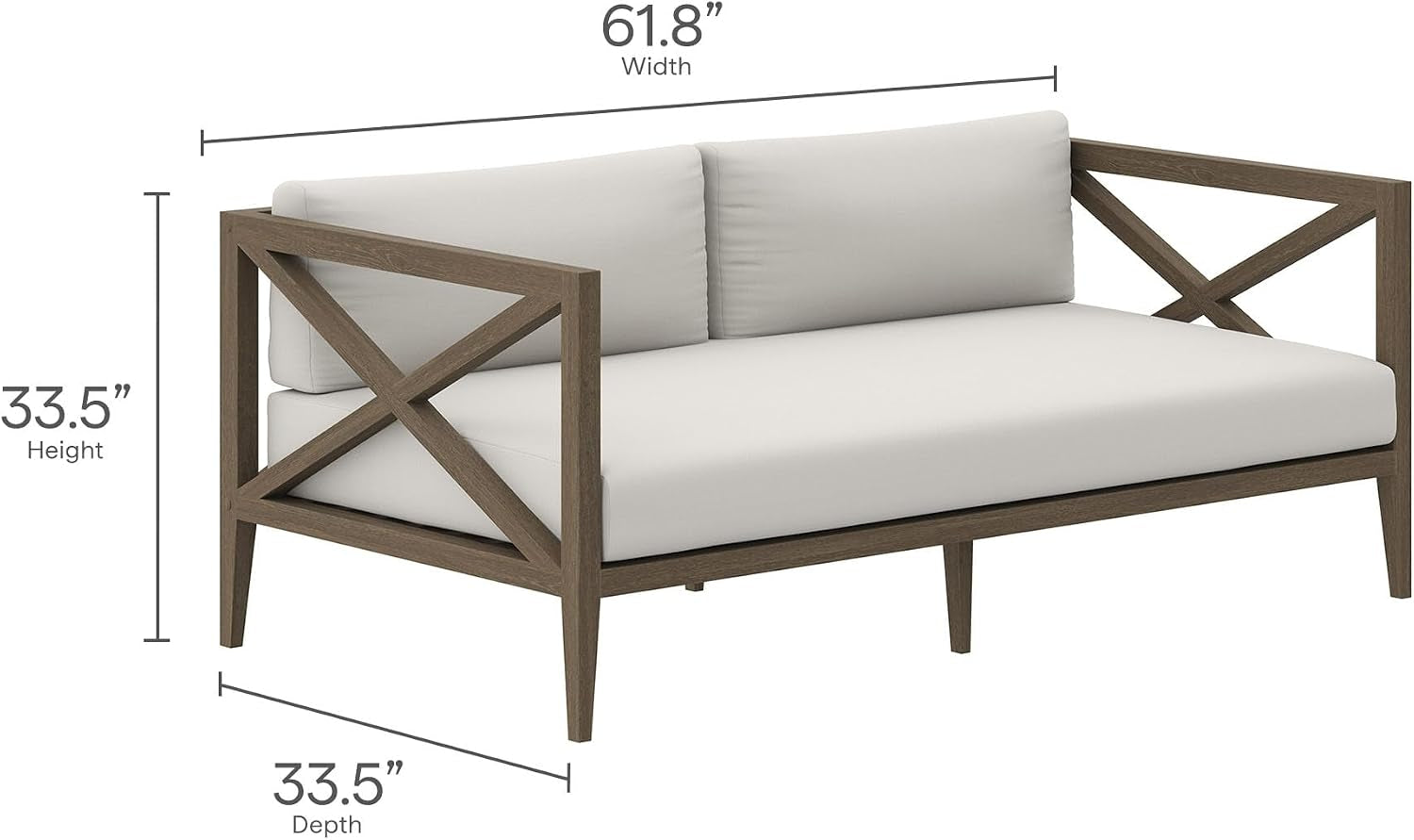 Northlake 5-Piece Outdoor Furniture Set in Weathered Gray White - Teak Wood Patio Conversation Set with Loveseat, Two Armchairs, Ottoman, and Side Table