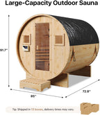 Outdoor Traditional Barrel Sauna for 4-6 Persons with 220V 6KW Electric Heater and Sauna Stones