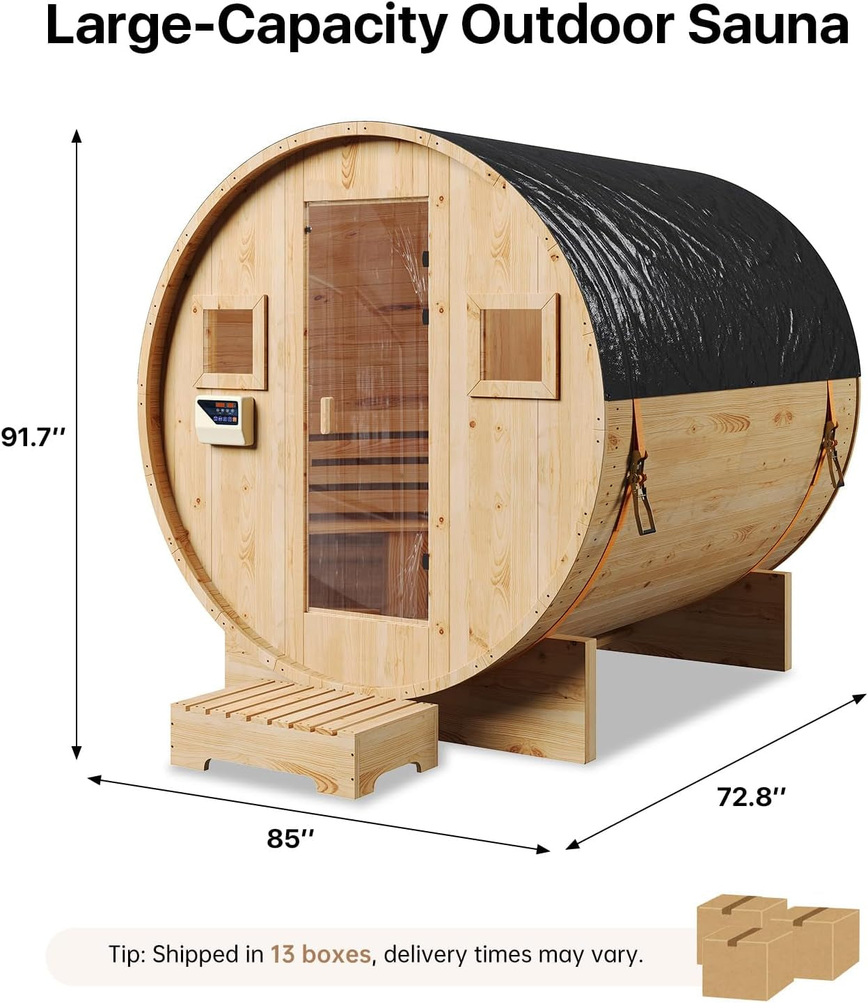 Outdoor Traditional Barrel Sauna for 4-6 Persons with 220V 6KW Electric Heater and Sauna Stones