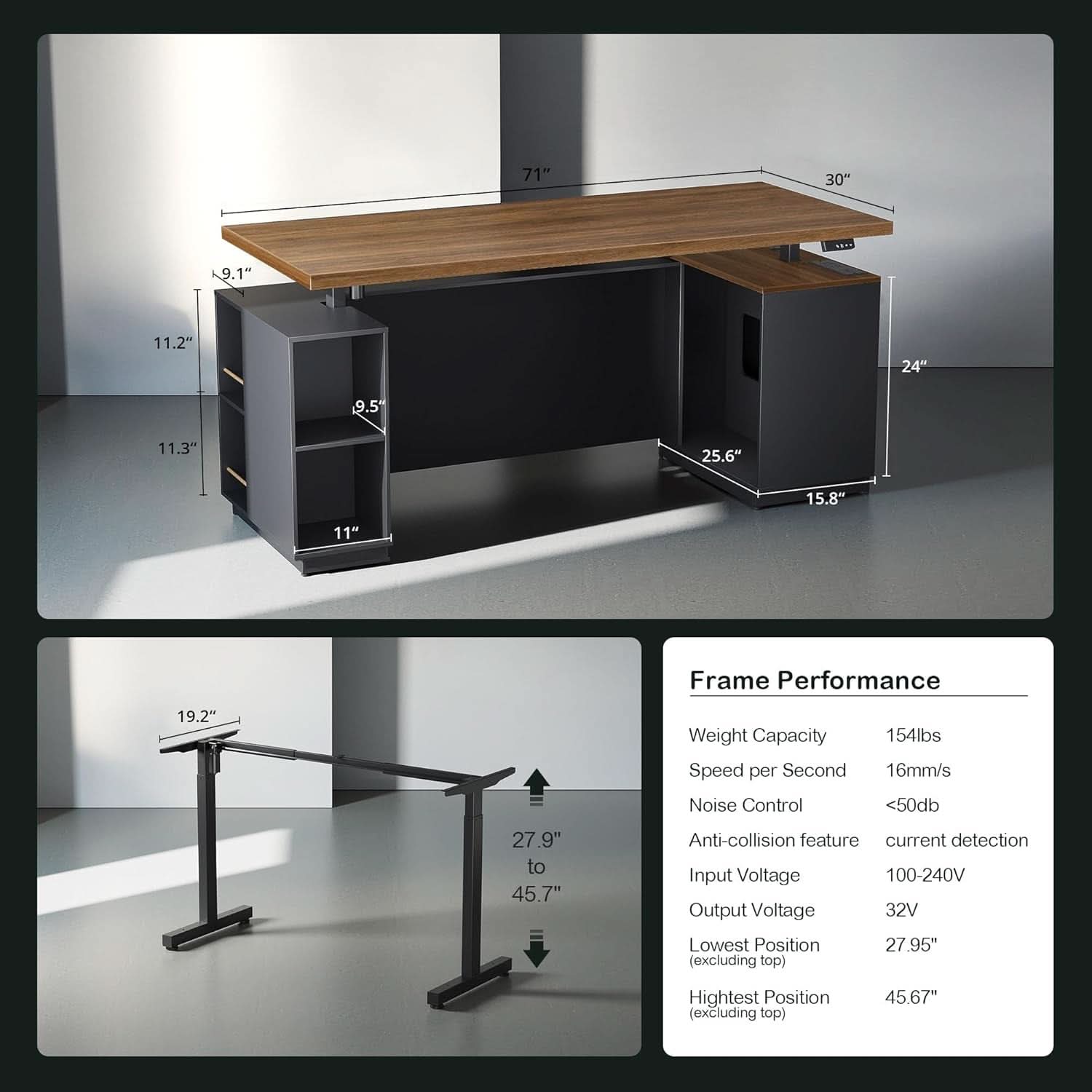e 71-Inch Electric Standing Desk with Lockable Cabinets & Mobile File Storage