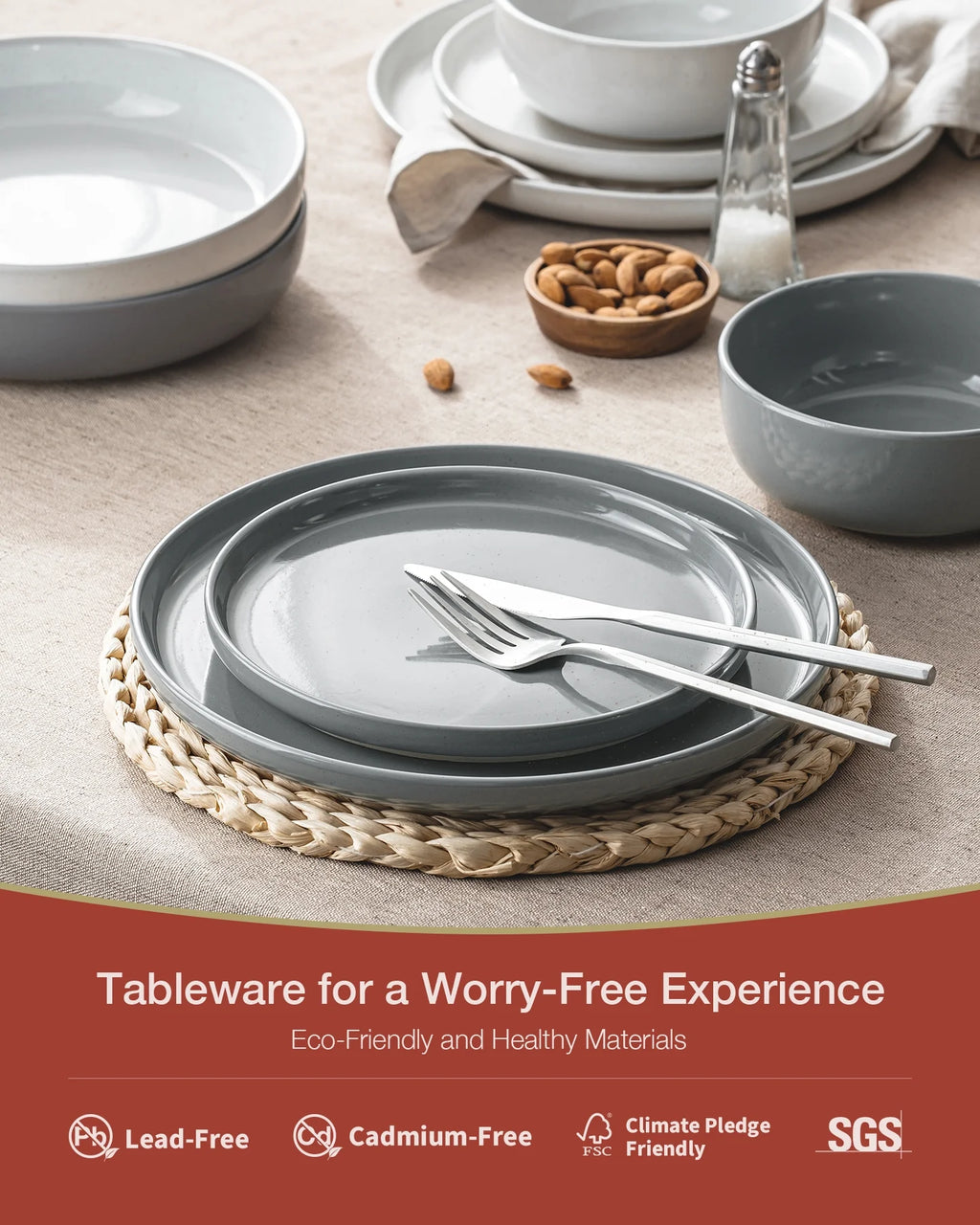 Plates and Bowls Set, 12 Piece Stoneware Dinnerware Sets, Multicolor