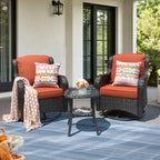 Chic Set of 2 Denim Blue Cushioned Rattan Swivel Rocking Chairs with Gray Wicker Frame - Perfect for Outdoor Relaxation