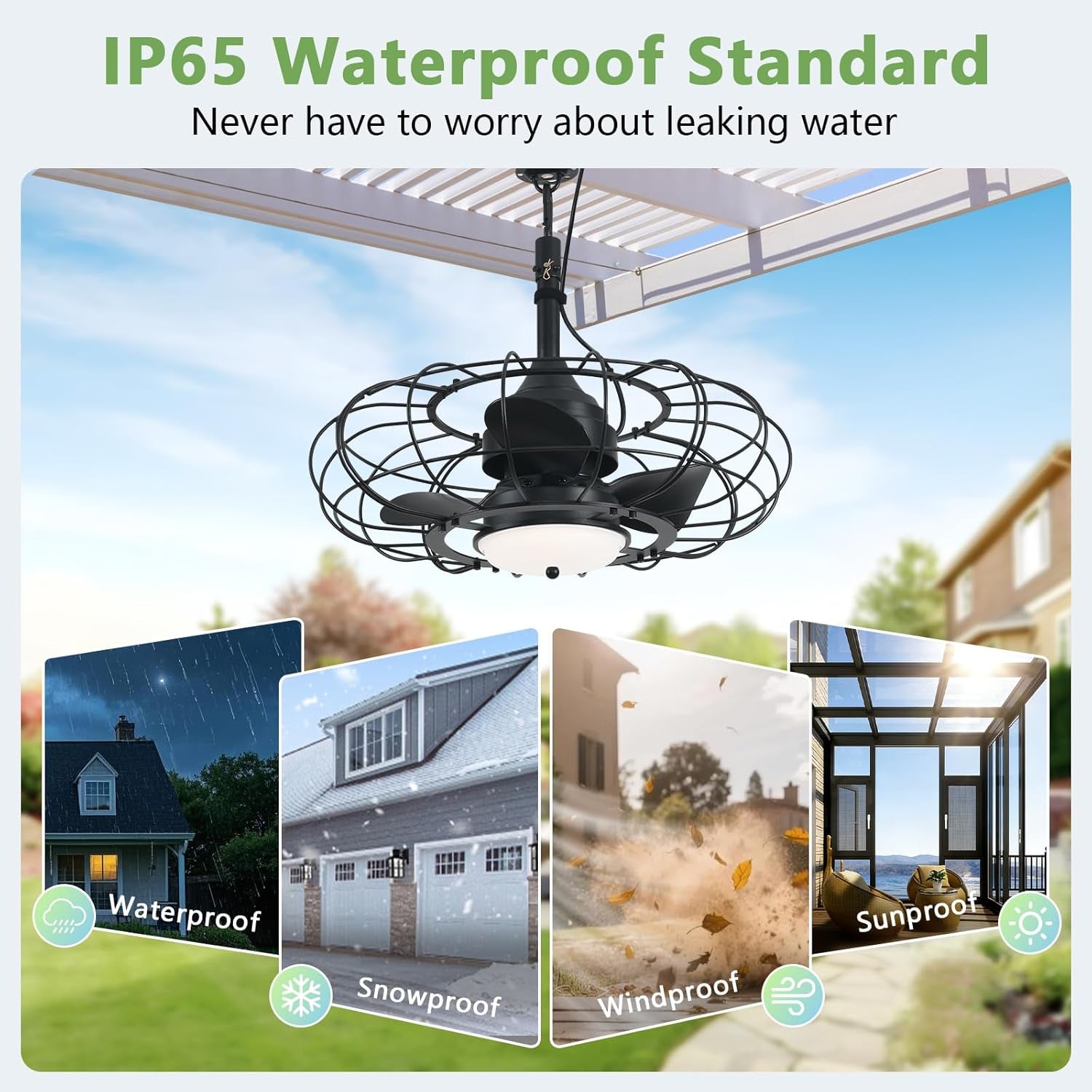Twenty Inch Black Outdoor Ceiling Fan Weather proof IP65