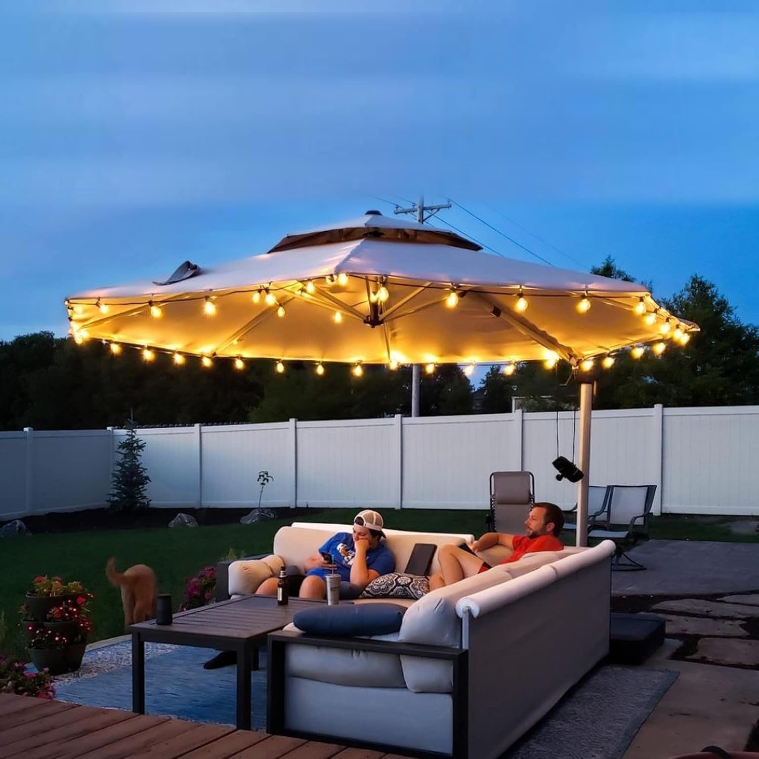 12 Feet Double Top round Deluxe Patio Umbrella Offset Hanging Umbrella Outdoor Market Umbrella Garden Umbrella, Beige