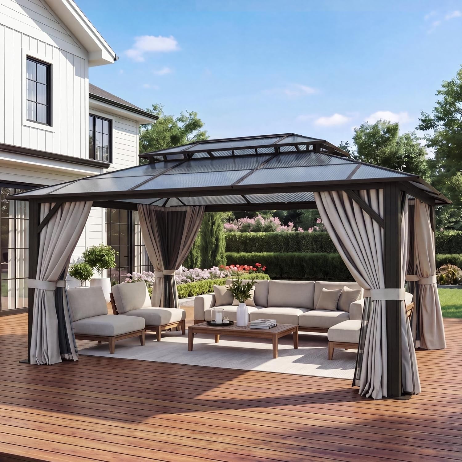 10X12 Ft Aluminum Gazebo Featuring Polycarbonate Roof