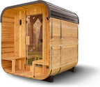 Backyard Discovery Lennon Traditional Cedar Outdoor Cube Sauna for 2-4 Persons with Porch, Electric Heater, Sauna Rocks, Dry Heat and Steam Options, LED Lighting, Wi-Fi Control, and Accessories