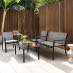 4 Pieces Patio Furniture Outdoor Furniture Outdoor Patio Furniture Set Textilene Bistro Set Modern Conversation Set Black Bistro Set with Loveseat Tea Table, Grey