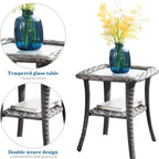Chic Set of 2 Denim Blue Cushioned Rattan Swivel Rocking Chairs with Gray Wicker Frame - Perfect for Outdoor Relaxation