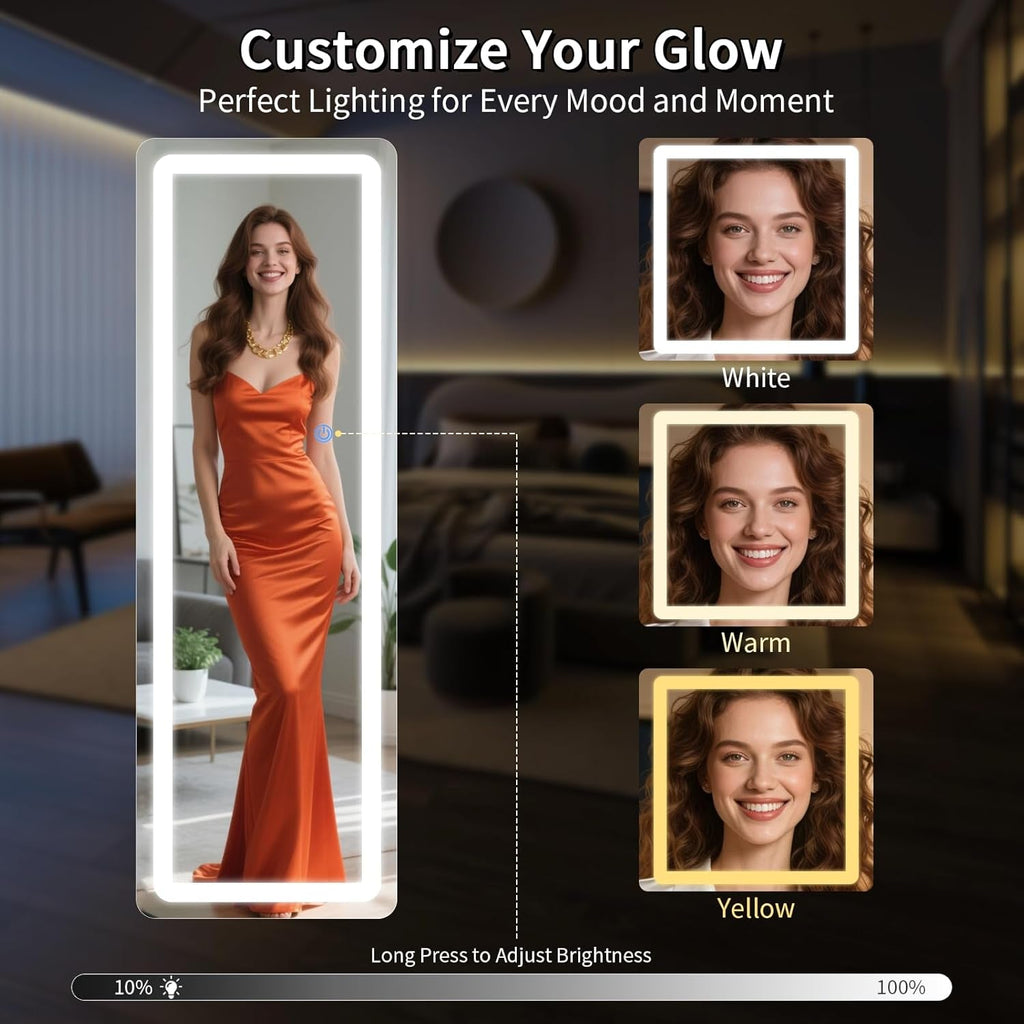 56" x 20" Dimmable LED Full-Length Mirror | Lighted Floor & Wall Mirror