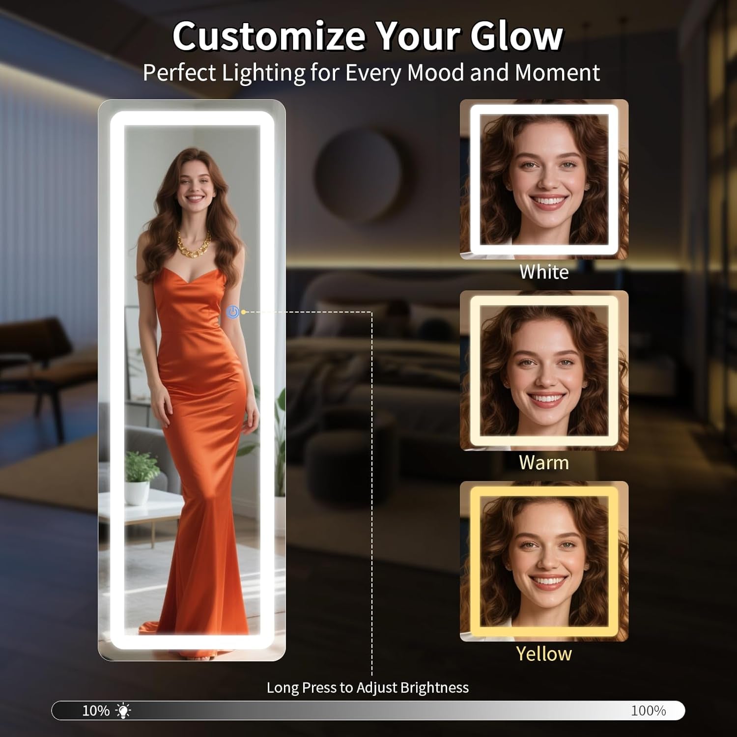 56" x 20" Dimmable LED Full-Length Mirror | Lighted Floor & Wall Mirror