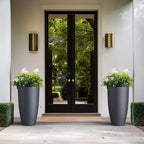 Stylish Medium Gray Concrete Tall Tapered Cylinder Planters with Drainage Holes - Perfect for Indoor & Outdoor Spaces (2-Pack)