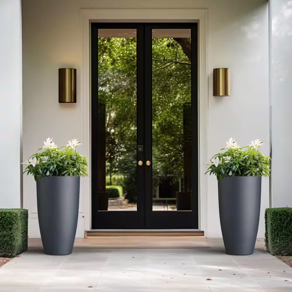 Stylish Medium Gray Concrete Tall Tapered Cylinder Planters with Drainage Holes - Perfect for Indoor & Outdoor Spaces (2-Pack)