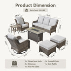 7 -Piece Wicker Patio Sofa Conversation Set with Gray Cushions