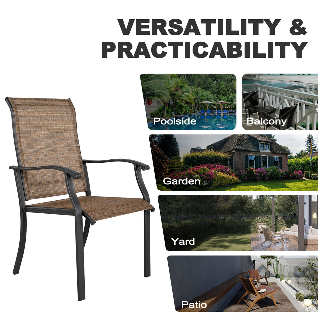 Elegant 7-Piece Black Iron Patio Dining Set with 6 Cozy Brown Chairs - Perfect for Outdoor Entertaining!