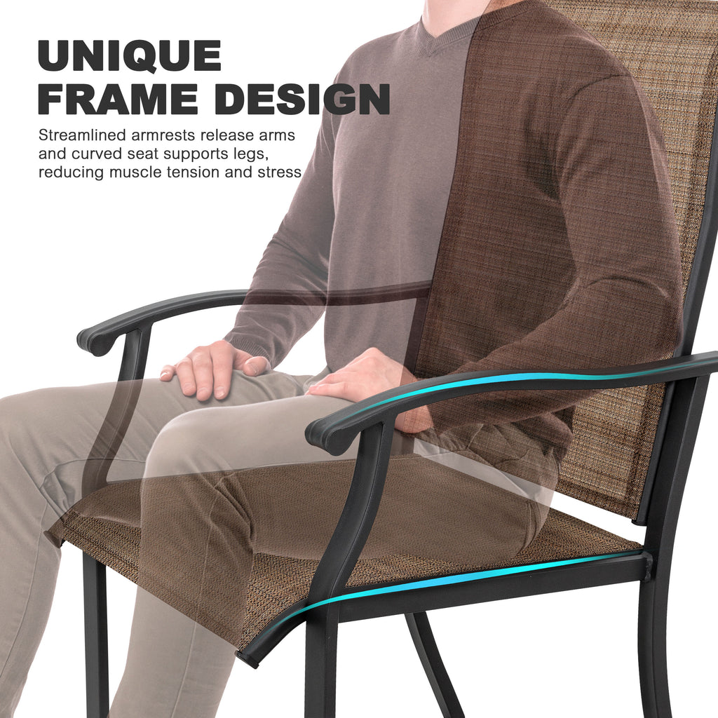 Elegant 7-Piece Black Iron Patio Dining Set with 6 Cozy Brown Chairs - Perfect for Outdoor Entertaining!