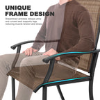 Elegant 7-Piece Black Iron Patio Dining Set with 6 Cozy Brown Chairs - Perfect for Outdoor Entertaining!