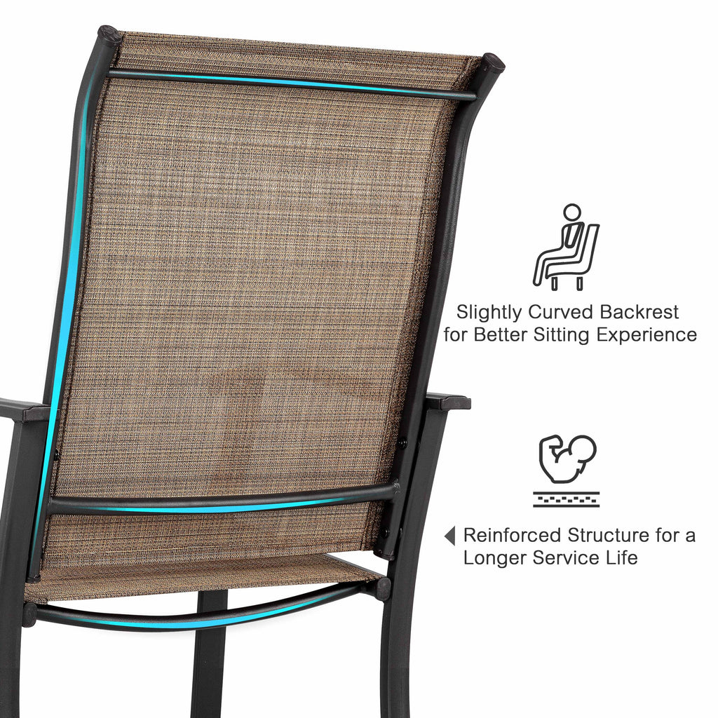 Elegant 7-Piece Black Iron Patio Dining Set with 6 Cozy Brown Chairs - Perfect for Outdoor Entertaining!