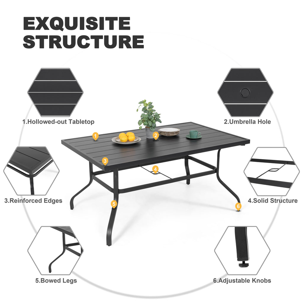 Elegant 7-Piece Black Iron Patio Dining Set with 6 Cozy Brown Chairs - Perfect for Outdoor Entertaining!