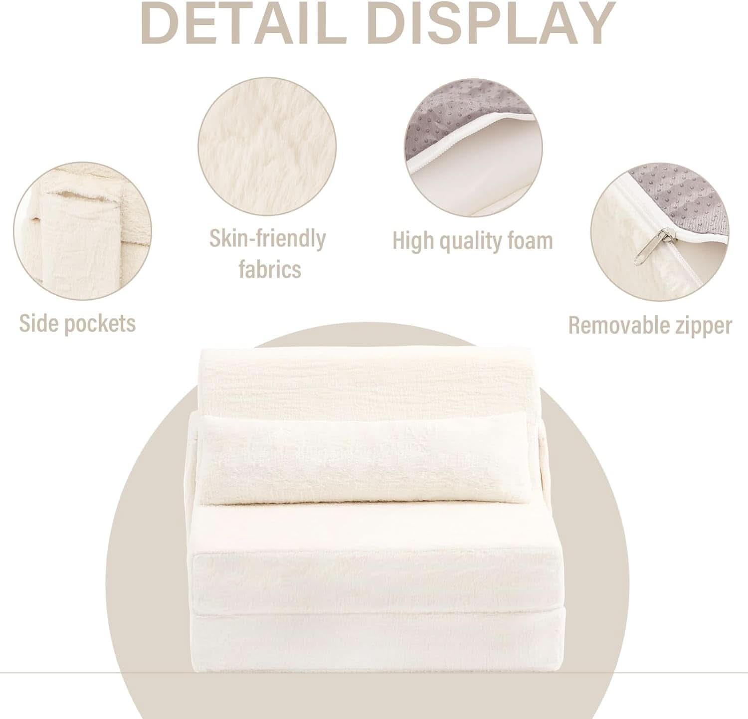 Multifunctional Sleeper Sofa Bed Single Size Beige