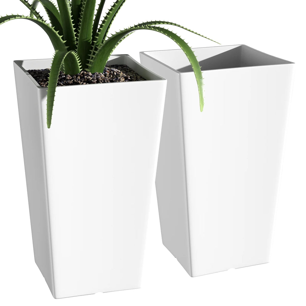 Elevate Your Space with Our Set of 2 Large 21-Inch White Planters - Perfect for Indoor and Outdoor Plants!
