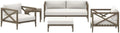 Northlake 5-Piece Outdoor Furniture Set in Weathered Gray White - Teak Wood Patio Conversation Set with Loveseat, Two Armchairs, Ottoman, and Side Table