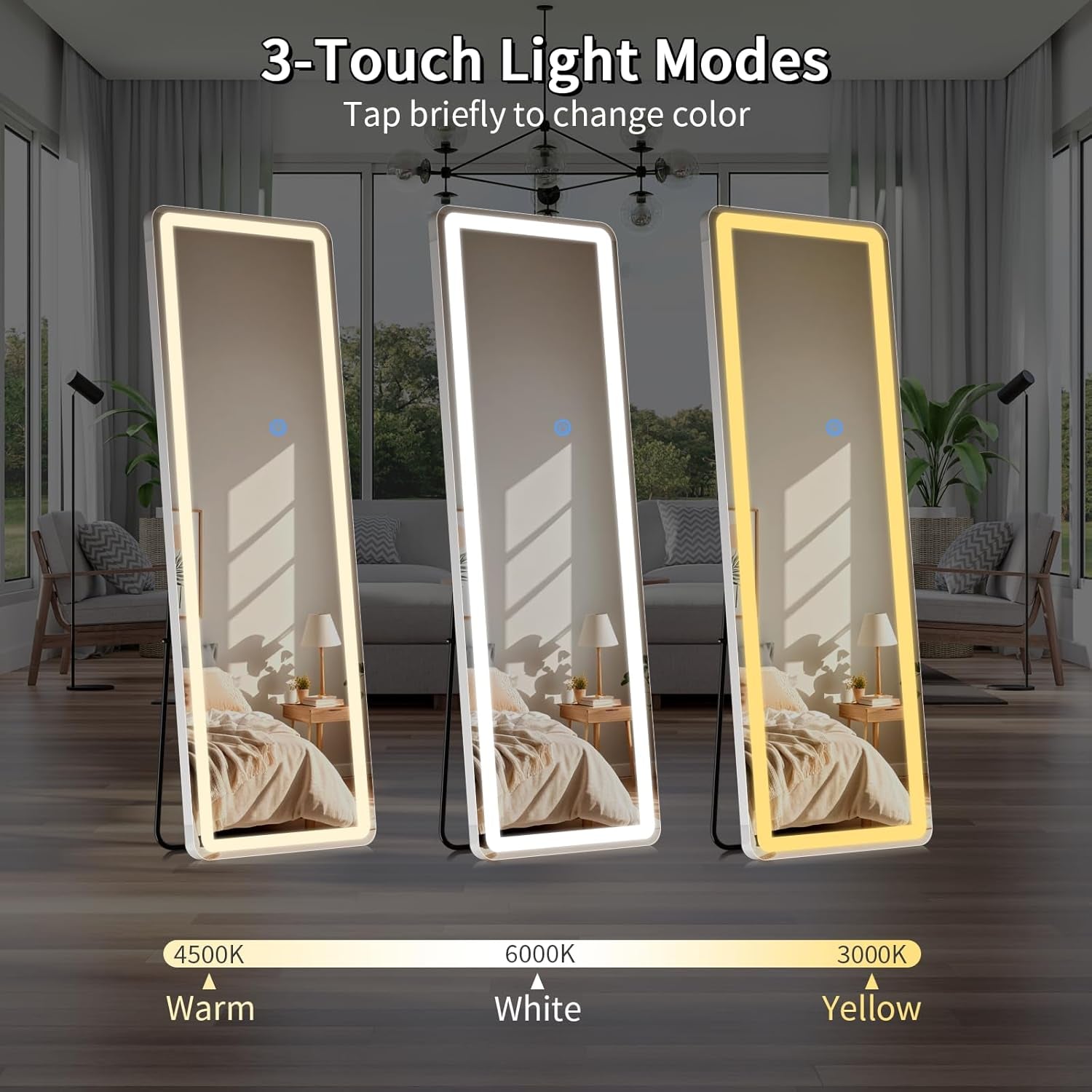 56" x 20" Dimmable LED Full-Length Mirror | Lighted Floor & Wall Mirror