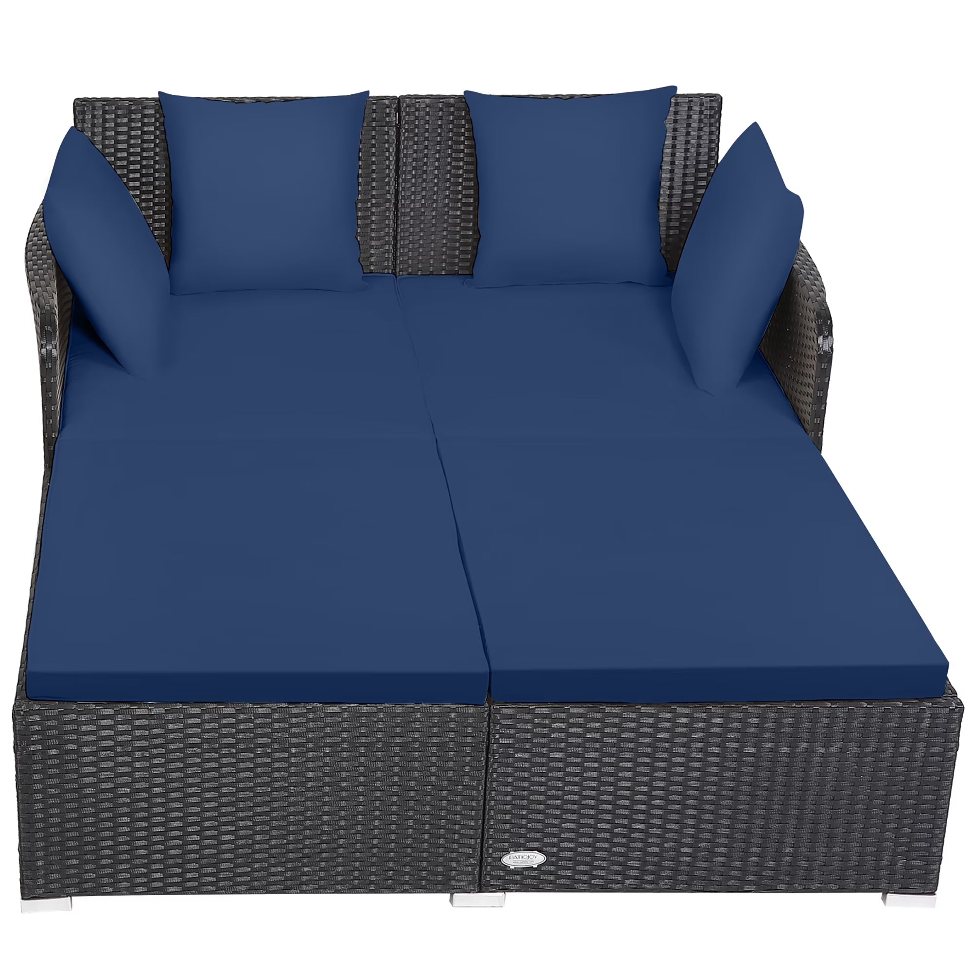 Luxurious Navy Rattan Outdoor Daybed with Cushions - Perfect for Relaxation and Style