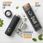 Pure Zen Stainless Steel Tea Thermos with Infuser for Hot and Cold Beverages - 15oz Leakproof Travel Mug for Coffee and Fruit-Infused Water - Black