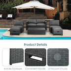 6 Pieces Patio Rattan Furniture Set with Glass Table and Cushioned Seat