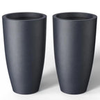 Stylish Medium Gray Concrete Tall Tapered Cylinder Planters with Drainage Holes - Perfect for Indoor & Outdoor Spaces (2-Pack)