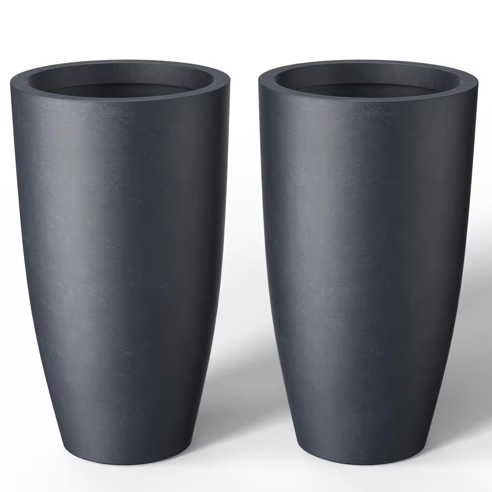 Stylish Medium Gray Concrete Tall Tapered Cylinder Planters with Drainage Holes - Perfect for Indoor & Outdoor Spaces (2-Pack)
