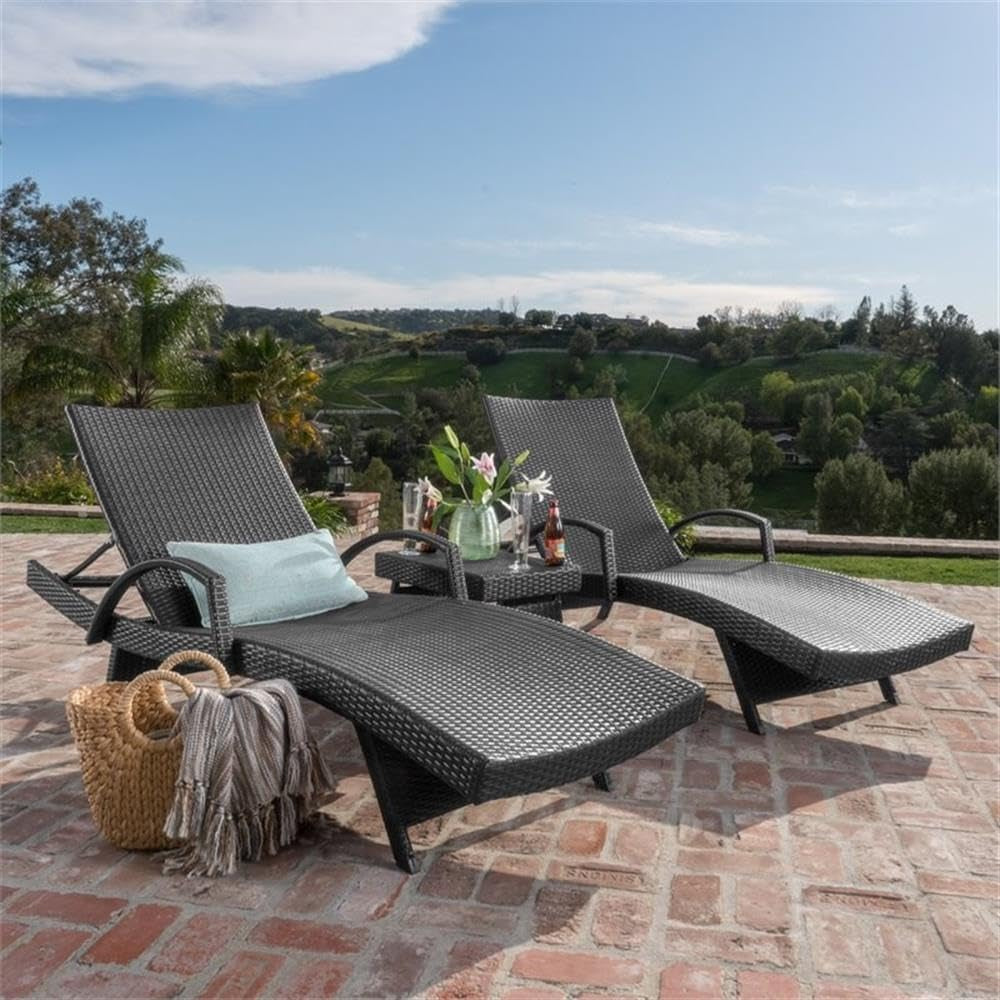 Salem Outdoor Chaise Lounge Set with Wicker Side Table, 2-Piece, Grey