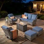 7 -Piece Wicker Patio Sofa Conversation Set with Gray Cushions