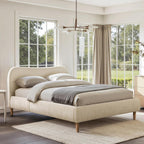 Queen Upholstered Platform Bed With Oatmeal Chenille