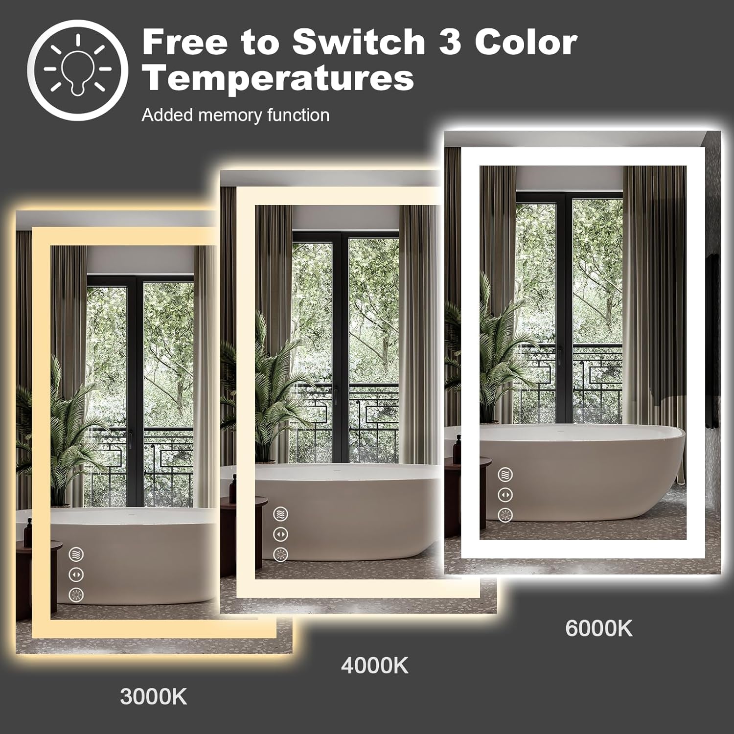 Elegant 60" x 28" Dimmable LED Bathroom Mirror with Front & Back Lighting, Anti-Fog, 3 Color Settings, Shatterproof Design - ETL Listed