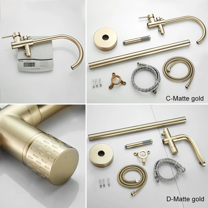 ELLEN Floor Standing Bathtub Faucets with Hand Shower Hot Cold Bath Tub Black Bath Faucet Water Mixer Tap Crane ELS2010