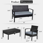 HW63756 4PCS Patio Rattan Furniture Set Garden Deck