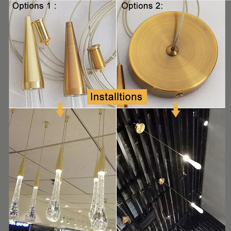Customizable Post-Modern Crystal Glass Led Pendant Lights Hanglamp Drop Light Restaurant Bar Pendant Lamp Staircase Lamps
