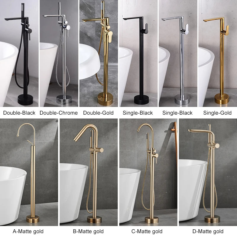 ELLEN Floor Standing Bathtub Faucets with Hand Shower Hot Cold Bath Tub Black Bath Faucet Water Mixer Tap Crane ELS2010